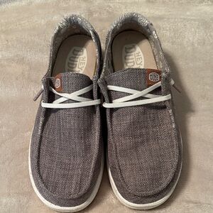 Hey Dude Woman’s Charcoal Loafers with White Accents